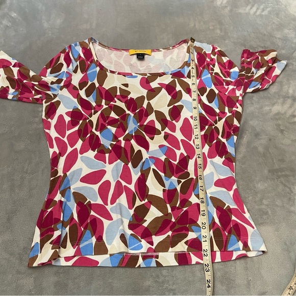 St. John Pink Brown Printed Scoop Neck Pullover Top 3278 - Picture 5 of 11